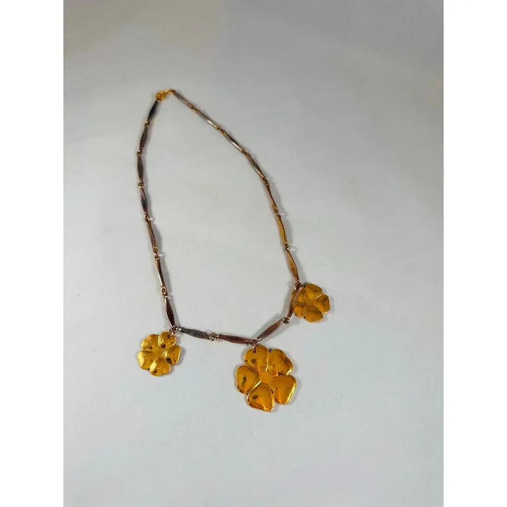 Vintage Unsigned Enamel Flower Station Necklace 17